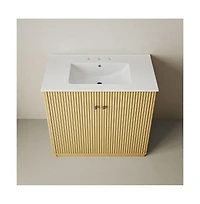 Swiss Madison 36" Freestanding Bathroom Vanity in Natural Oak with 3-Hole Widespread Sink Top