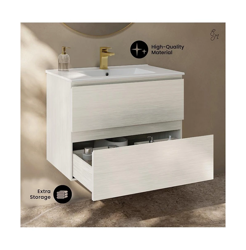 Swiss Madison Liberte 30" Wall-Mounted Bathroom Vanity in Oak with Sink Top