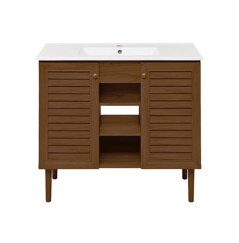 Swiss Madison Bron 36" Freestanding Bathroom Vanity in Brown Oak with Sink Top