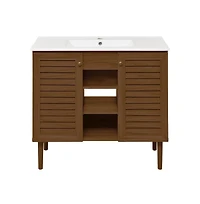 Swiss Madison Bron 36" Freestanding Bathroom Vanity in Brown Oak with Sink Top