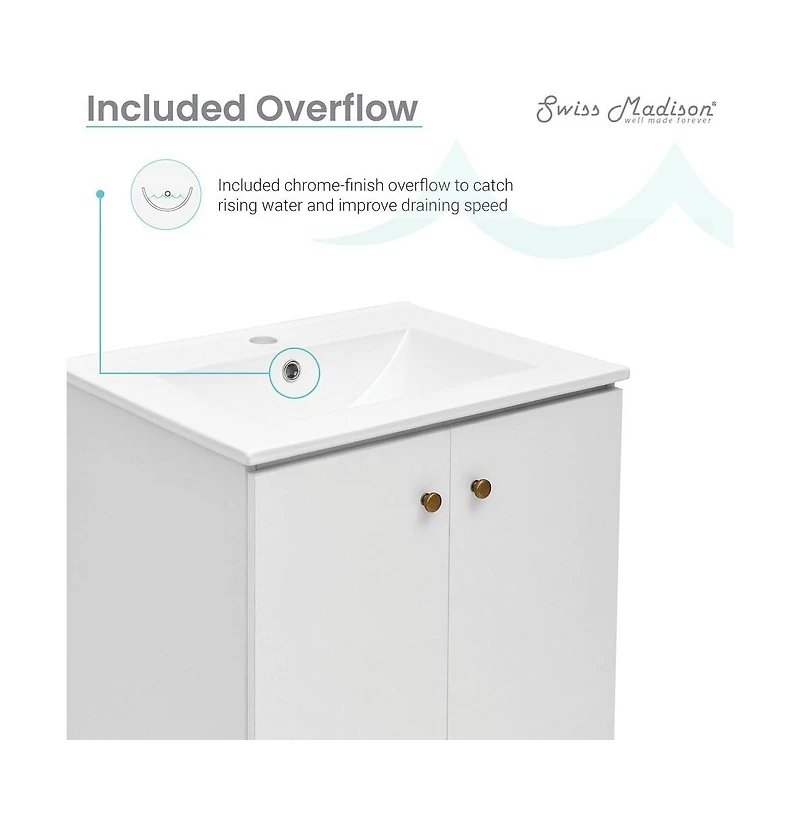 Swiss MadisonManoir 24" Freestanding Bathroom Vanity in White with Sink Top