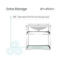 Swiss Madison Pierre 24 Single, Open Shelf, Chrome Metal Frame Bathroom Vanity