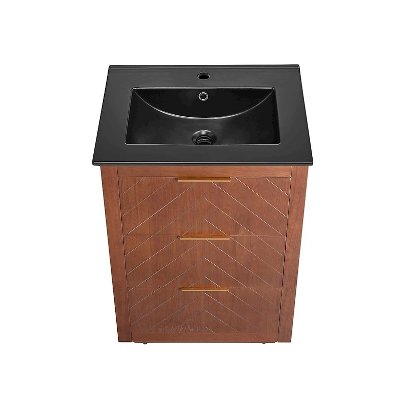 Daxton 24" Freestanding Bathroom Vanity in Brown Oak with Black Sink Top