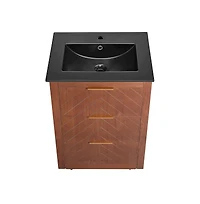 Daxton 24" Freestanding Bathroom Vanity in Brown Oak with Black Sink Top