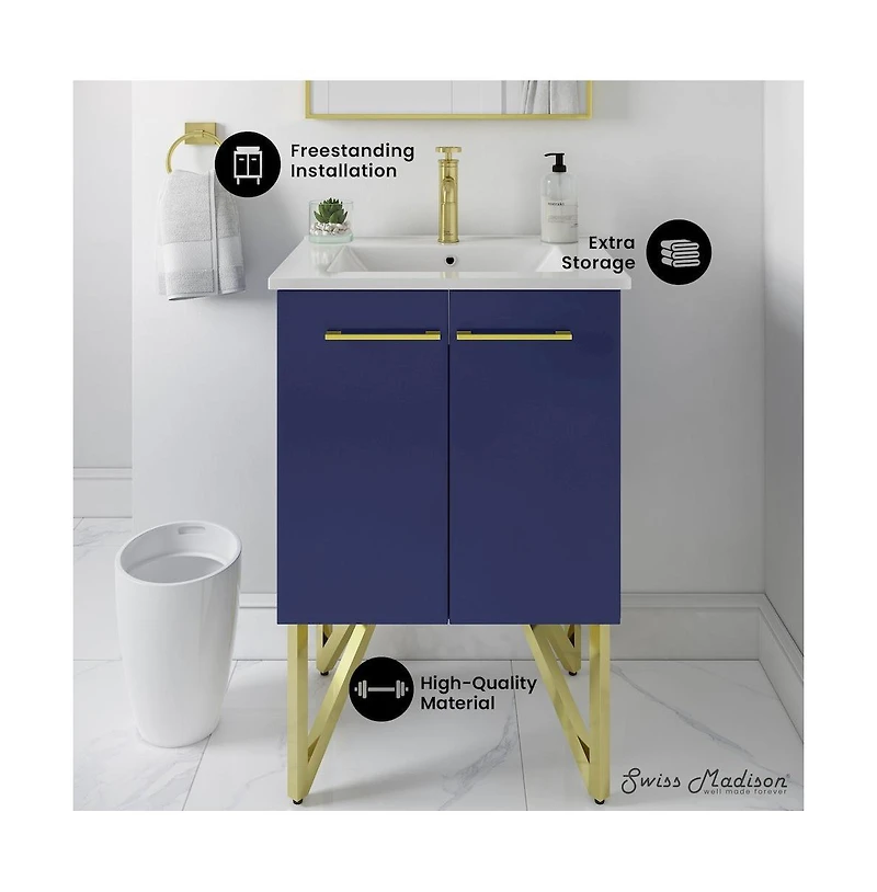 Swiss Madison Annecy 24" Freestanding Bathroom Vanity in Navy Blue with Sink Top