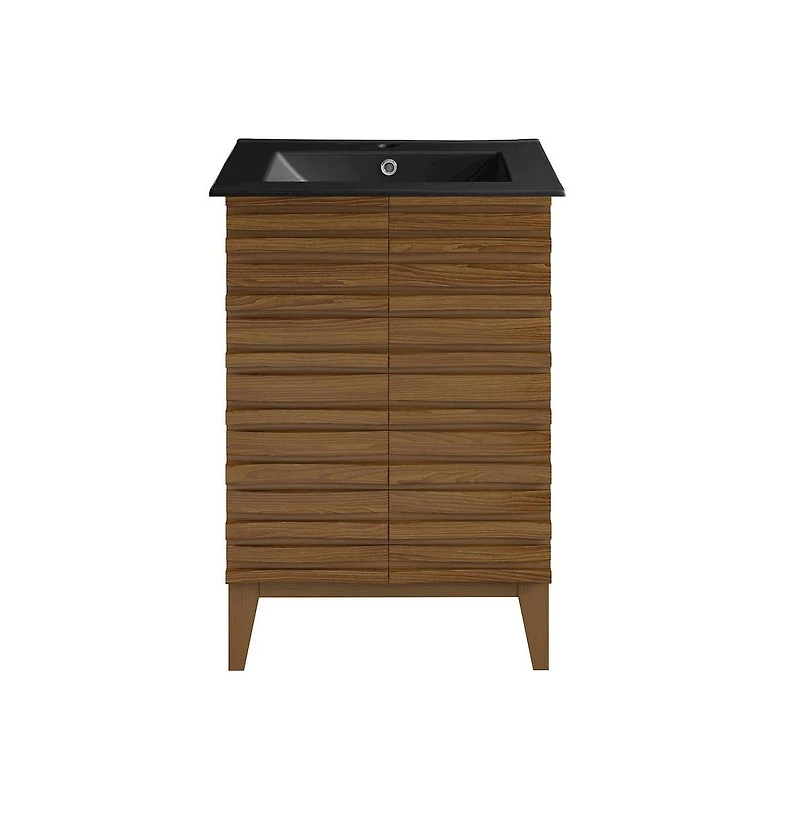 Swiss Madison Cascade 24 in. Brown Oak Bathroom Vanity With Black Ceramic Sink Top