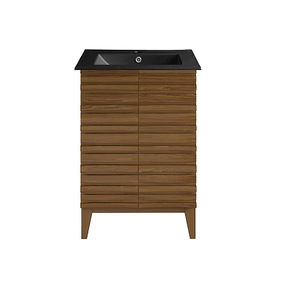 Swiss Madison Cascade 24 in. Brown Oak Bathroom Vanity With Black Ceramic Sink Top