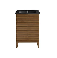 Swiss Madison Cascade 24 in. Brown Oak Bathroom Vanity With Black Ceramic Sink Top