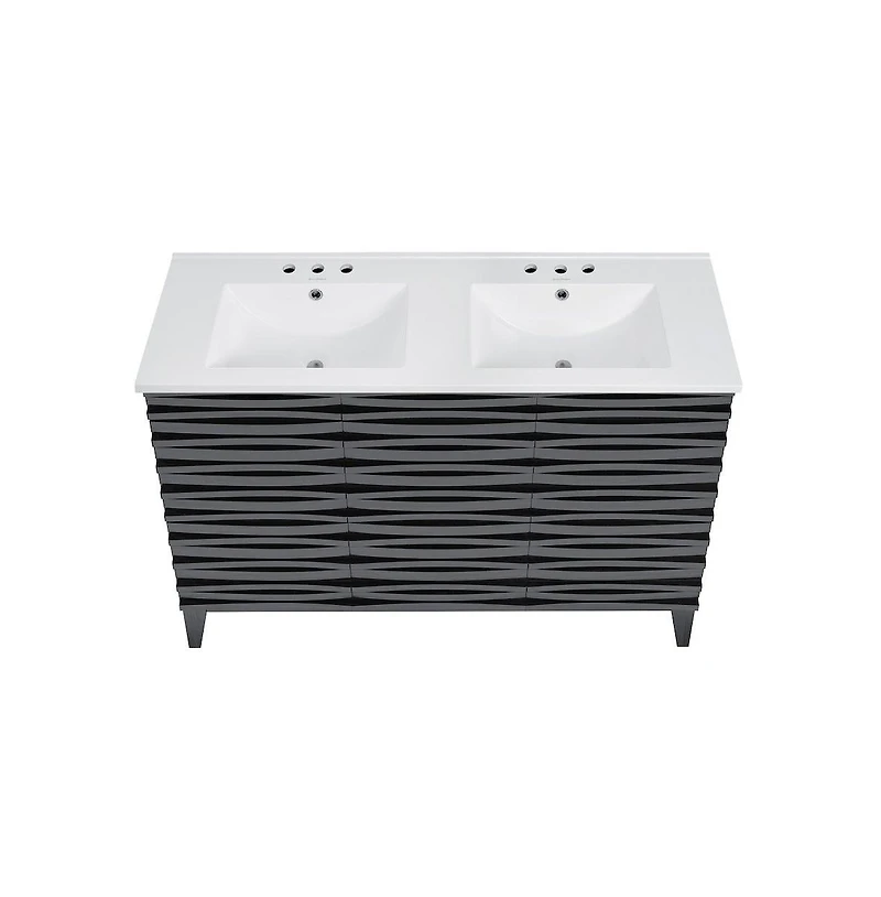 Swiss Madison48 in. Black Oak, Double Basin Bathroom Vanity, White, 3-Hole Ceramic Sink Top
