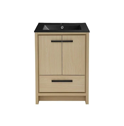 Swiss Madison Virage 24 in. Brown Oak Bathroom Vanity With Black Ceramic Sink Top
