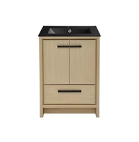 Swiss Madison Virage 24 in. Brown Oak Bathroom Vanity With Black Ceramic Sink Top