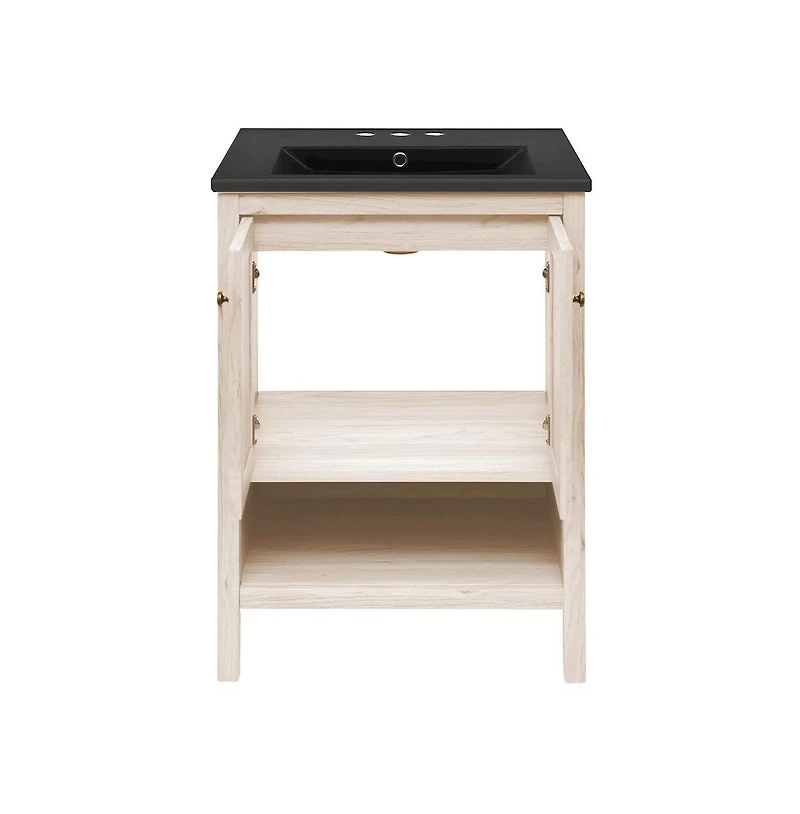 Swiss Madison 24" Freestanding Bathroom Vanity in White Oak, Black 3-Hole Centerset Sink Top
