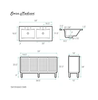 Swiss Madison60" Freestanding Bathroom Vanity, 3-Hole Widespread Double Basin Sink Top