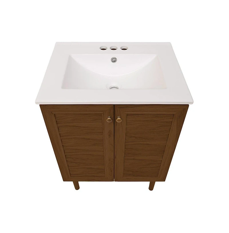 Swiss Madison 24" Freestanding Bathroom Vanity in Brown Oak with 3-Hole Centerset Sink Top