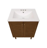 Swiss Madison 24" Freestanding Bathroom Vanity in Brown Oak with 3-Hole Centerset Sink Top