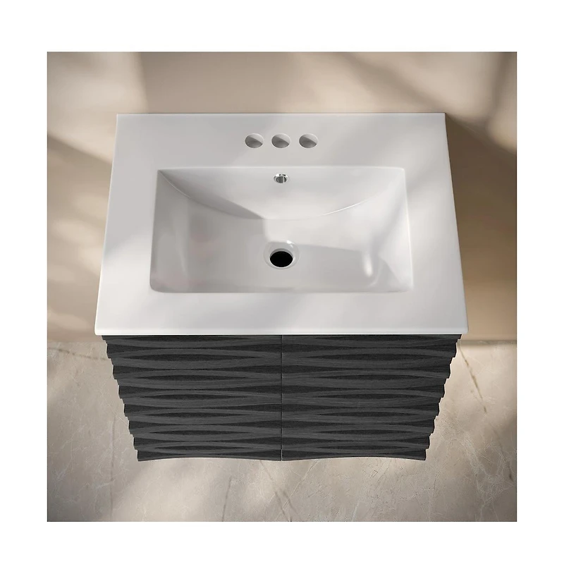 Swiss Madison24" Wall-Mounted Bathroom Vanity in Black Oak with 3-Hole Centerset Sink Top