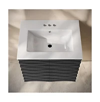 Swiss Madison24" Wall-Mounted Bathroom Vanity in Black Oak with 3-Hole Centerset Sink Top