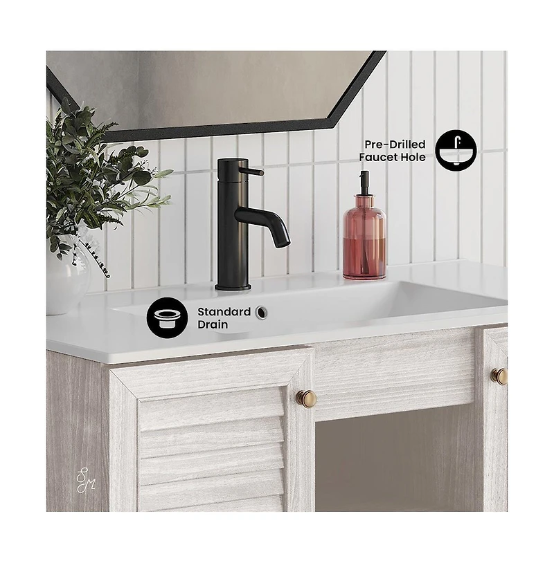 Swiss Madison Bron 36" Freestanding Bathroom Vanity in White Oak with Sink Top