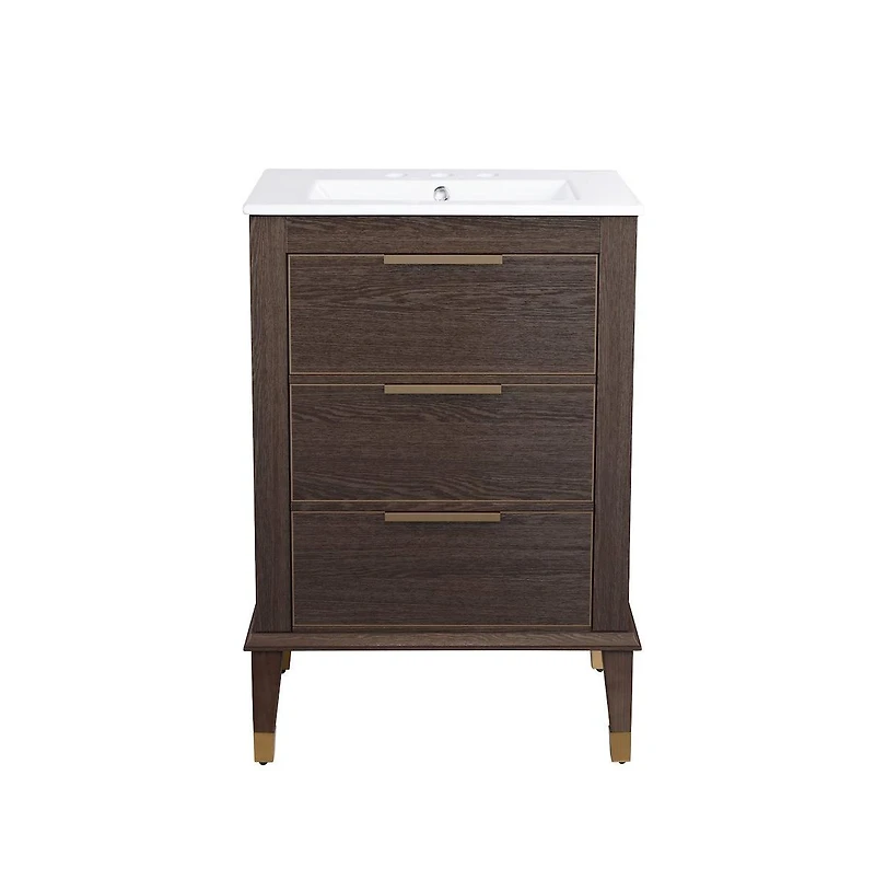 Swiss Madison Hugo 24 in. Brown Oak Bathroom Vanity With White, 3-Hole Ceramic Sink Top