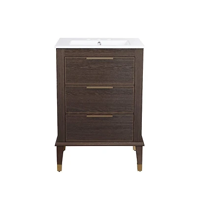 Swiss Madison Hugo 24 in. Brown Oak Bathroom Vanity With White, 3-Hole Ceramic Sink Top