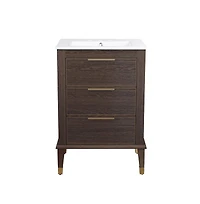 Swiss Madison Hugo 24 in. Brown Oak Bathroom Vanity With White, 3-Hole Ceramic Sink Top