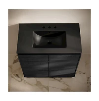 Swiss Madison36" Freestanding Bathroom Vanity in Black Oak, Black 3-Hole Widespread Sink Top