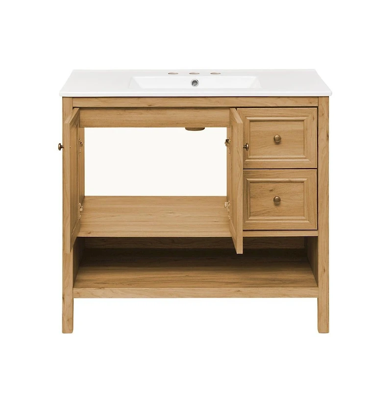 36" Freestanding Bathroom Vanity in Golden Oak with 3-Hole Widespread Sink Top