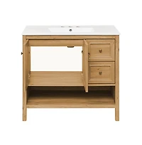 36" Freestanding Bathroom Vanity in Golden Oak with 3-Hole Widespread Sink Top