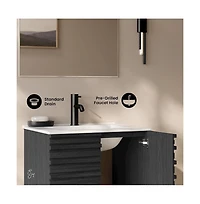 Swiss Madison Cascade 24" Wall-Mounted Bathroom Vanity in Black Oak with Sink Top