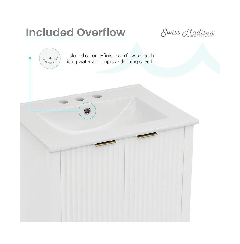 Swiss Madison Bastille 24 in. White Bathroom Vanity With White, 3-Hole Ceramic Sink Top