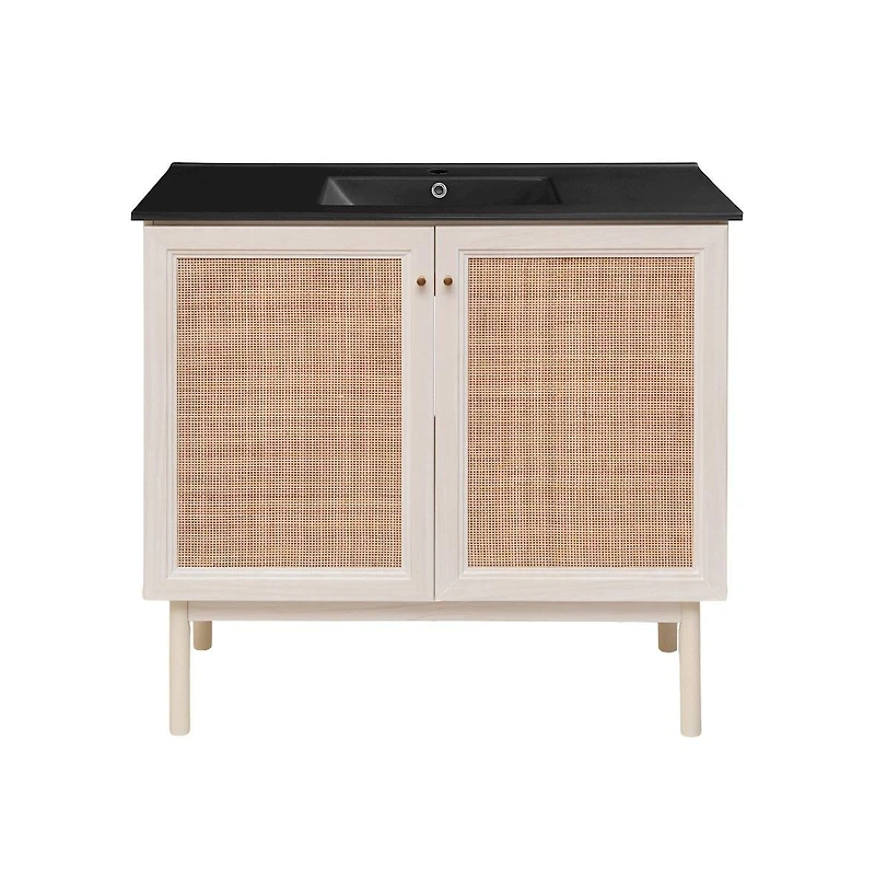 Swiss Madison Classe 36" Freestanding Bathroom Vanity in White Oak with Black Sink Top