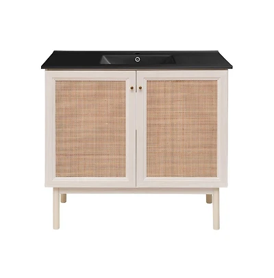 Swiss Madison Classe 36" Freestanding Bathroom Vanity in White Oak with Black Sink Top