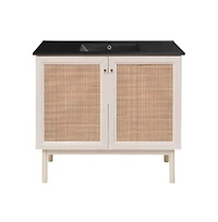 Swiss Madison Classe 36" Freestanding Bathroom Vanity in White Oak with Black Sink Top