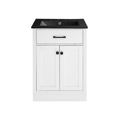 Swiss Madison Burdon 24" Freestanding Bathroom Vanity, White, Black 3-Hole Centerset Sink Top