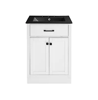 Swiss Madison Burdon 24" Freestanding Bathroom Vanity, White, Black 3-Hole Centerset Sink Top