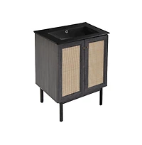 Classe 24" Freestanding Bathroom Vanity in Black Oak with Black Sink Top