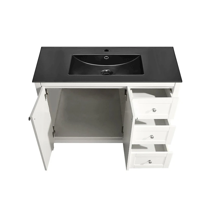 Swiss Madison Cannes 48 in. White Bathroom Vanity With Black Ceramic Sink Top