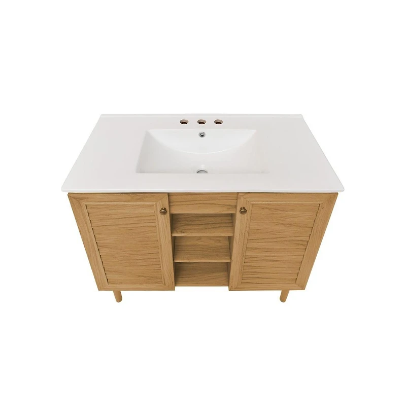 Swiss Madison 36" Freestanding Bathroom Vanity in Golden Oak with 3-Hole Widespread Sink Top