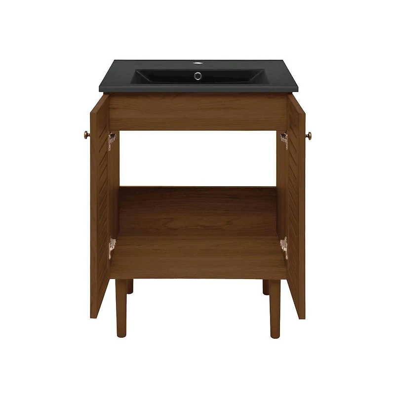 Swiss MadisonBron 24" Freestanding Bathroom Vanity in Brown Oak with Black Sink Top