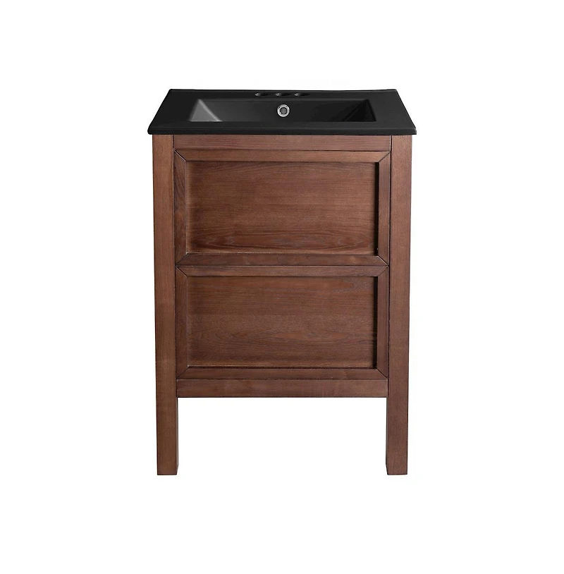 Swiss Madison Nadar 24 in. Brown Walnut Bathroom Vanity With Black, 3-Hole Ceramic Sink Top