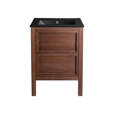 Swiss Madison Nadar 24 in. Brown Walnut Bathroom Vanity With Black, 3-Hole Ceramic Sink Top