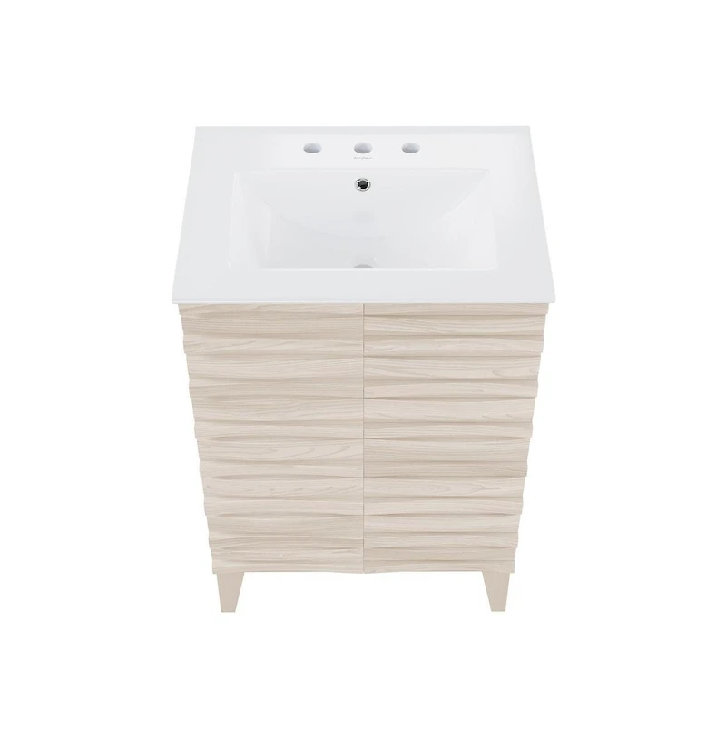 Swiss Madison Cascade 24 in. White Oak Bathroom Vanity With White, 3-Hole Ceramic Sink Top