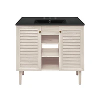 Swiss Madison36" Freestanding Bathroom Vanity in White Oak, Black 3-Hole Widespread Sink Top