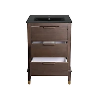 Swiss MadisonHugo 24 in. Brown Oak Bathroom Vanity With Black Ceramic Sink Top