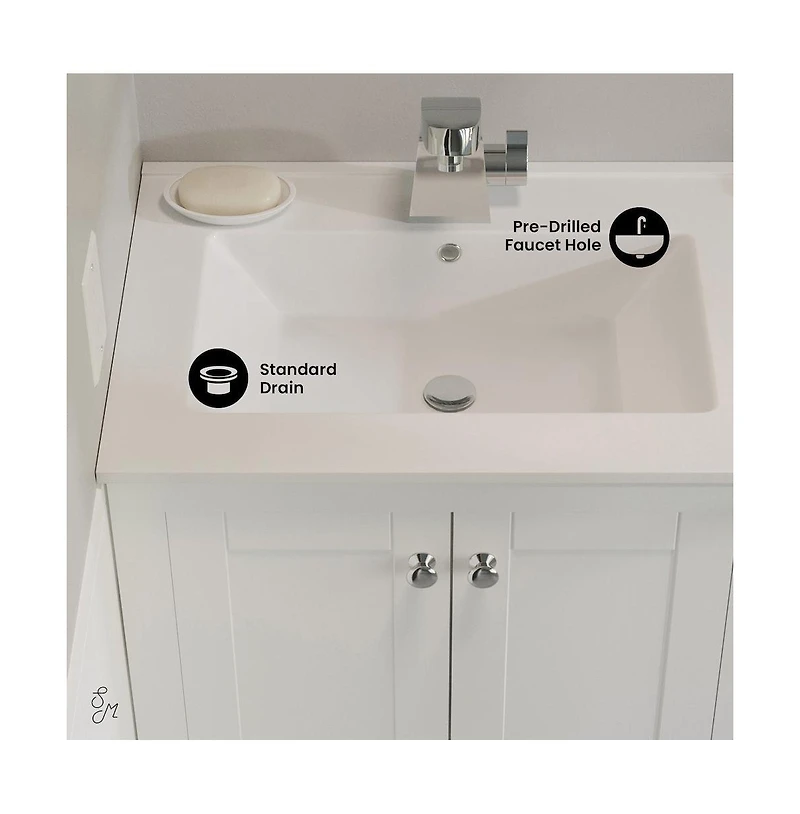 Swiss Madison Cannes 24" Freestanding Bathroom Vanity in White with Sink Top