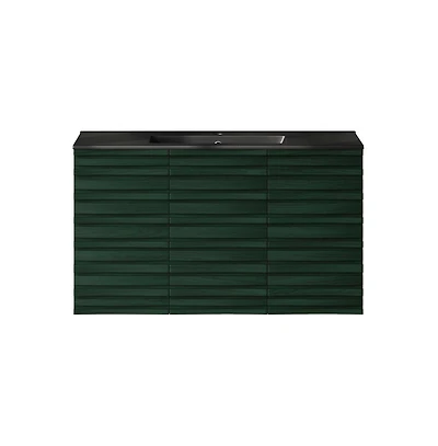 Swiss Madison Cascade 36 " Wall-Mounted Bathroom Vanity in Green Oak with Black Sink Top