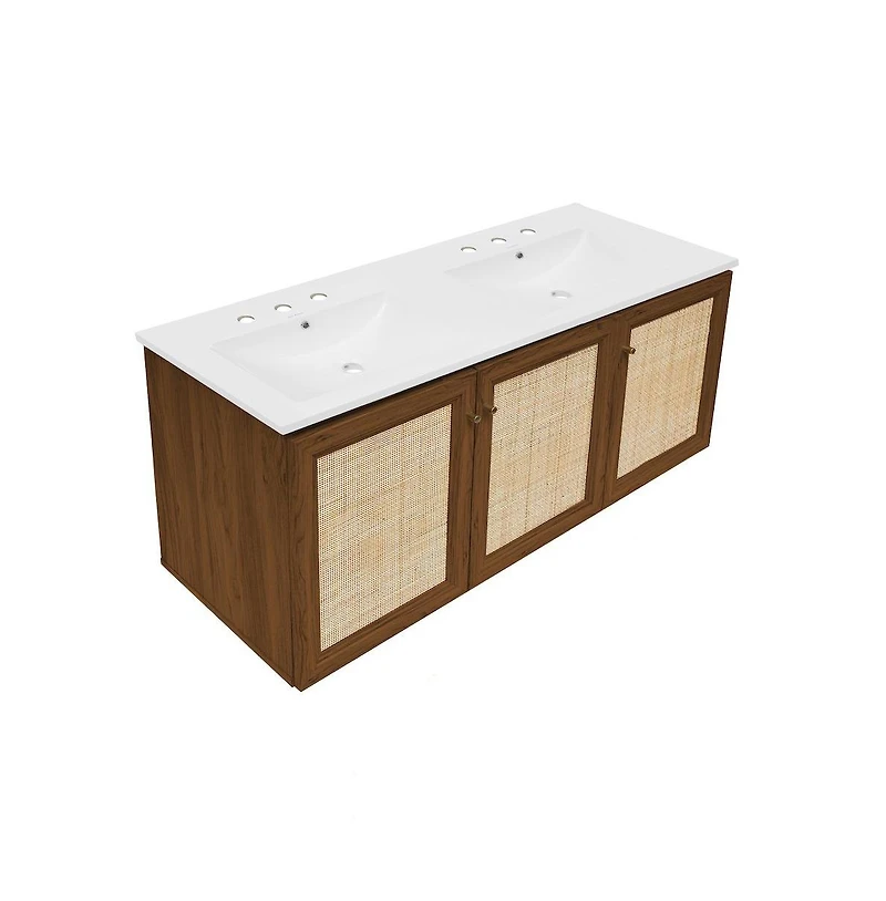 Swiss Madison 48" Wall-Mounted Bathroom Vanity, 3-Hole Widespread Double Basin Sink Top