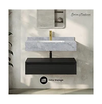 Swiss Madison Avancer 36" Wall-Mounted Bathroom Vanity in Black Oak with Storm Gray Sink Top