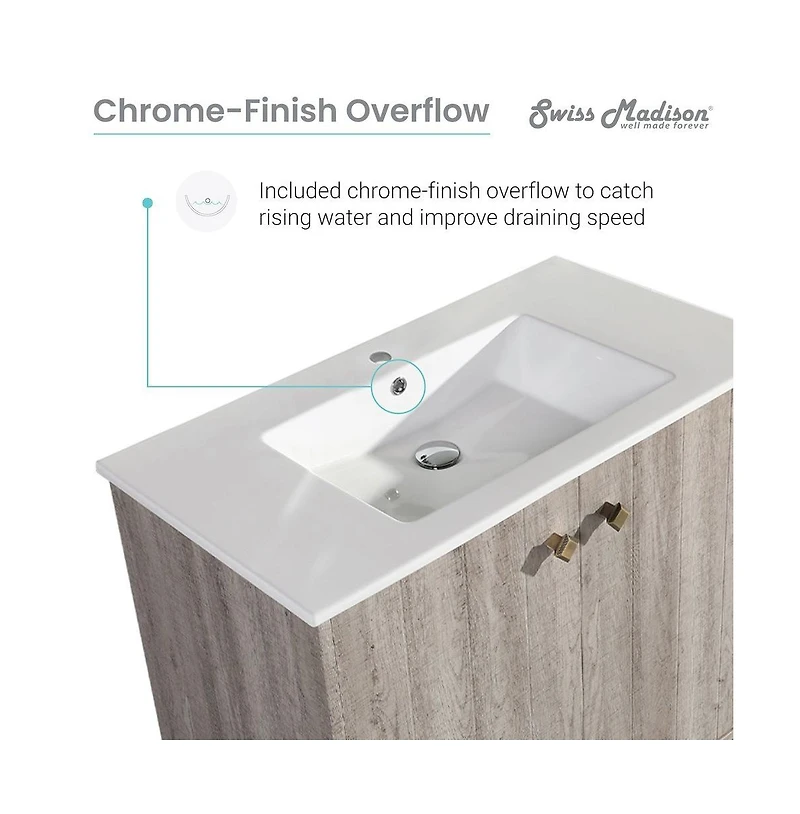 Swiss Madison Eclair 36" Freestanding Bathroom Vanity in Gray Oak with Sink Top