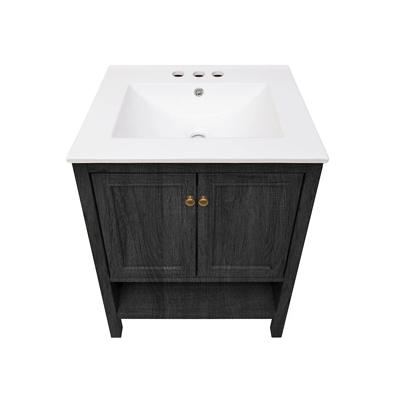 Swiss Madison 24" Freestanding Bathroom Vanity in Oak with 3-Hole Centerset Sink Top